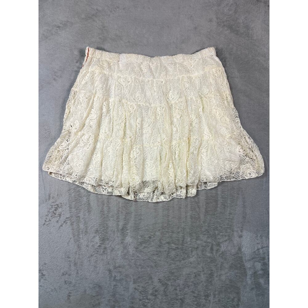 Lace Cream Mini Skirt 1X Cottagecore Boho Lined Stretch Light Weight Flowy - Picture 2 of 7